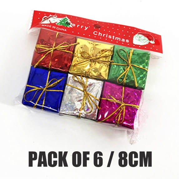 Esaierr 6Pcs Mini Gift Box Christmas Tree Pendant For Holiday Wedding Party Xmas Tree, Assorted Colors Decoration