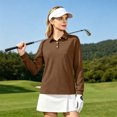 thumbnail image 5 of Polo Shirts for Women Cotton Button Collared Golf Long Sleeve Tops With Pocket Front, 3XL, 5 of 6