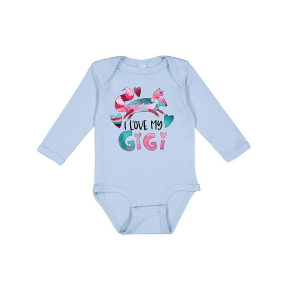 Inktastic I Love My Gigi Pink and Blue Fox with Hearts Boys or Girls Long Sleeve Baby Bodysuit