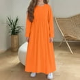 thumbnail image 5 of IVEYRTF Girls Fashion Long Sleeve Round Neck Solid Color Dress with Pockets Children's Casual Everyday Play Dresses for Big Kids Spring Fall(Orange,4 Years), 5 of 6