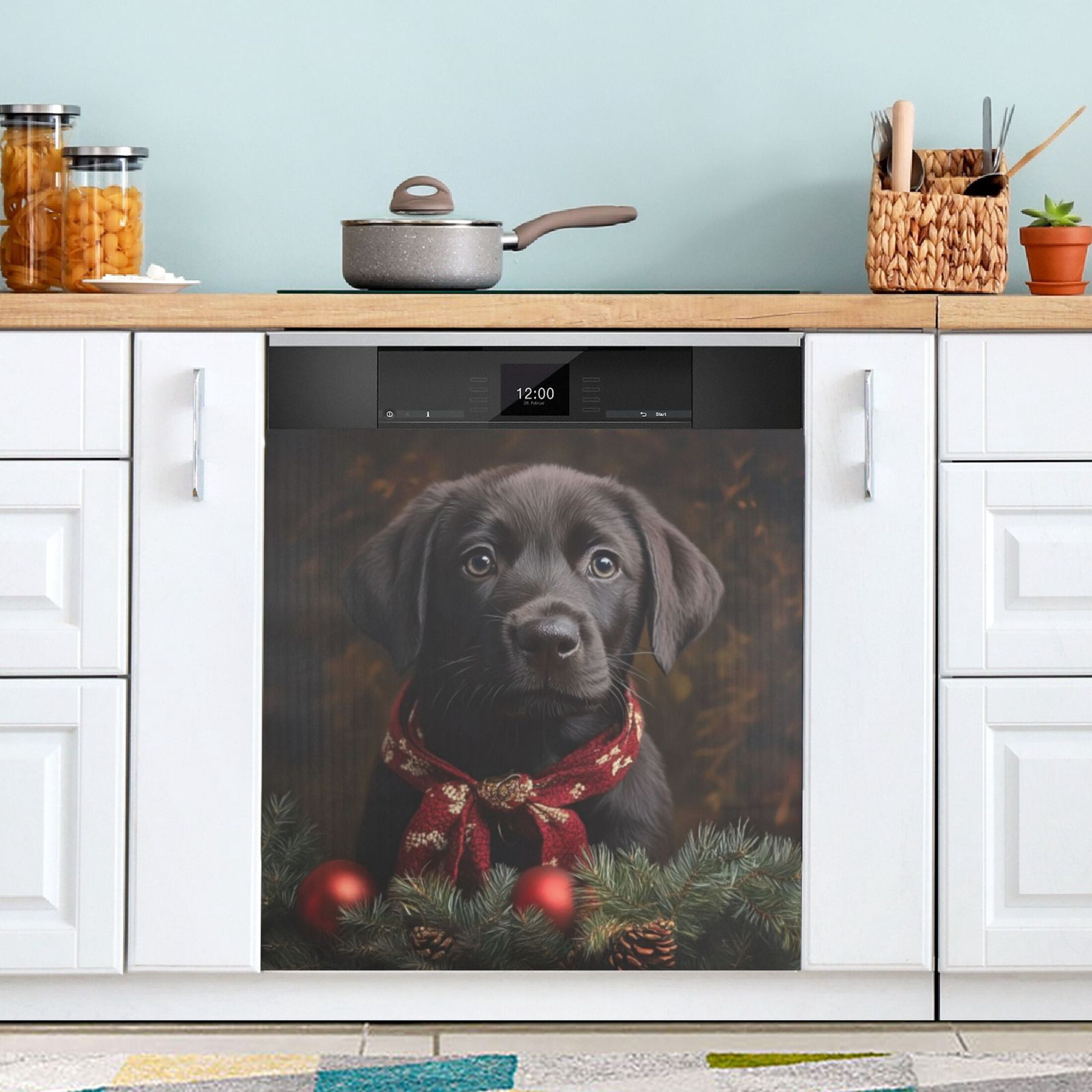 Dishwasher Magnetic Sticker 23x26 Inch Refrigerator Magnetic Sticker Washing Machine Magnetic Sticker Kitchen Panel Magnetic Sticker Home Decor Christmas Cute Black Dog