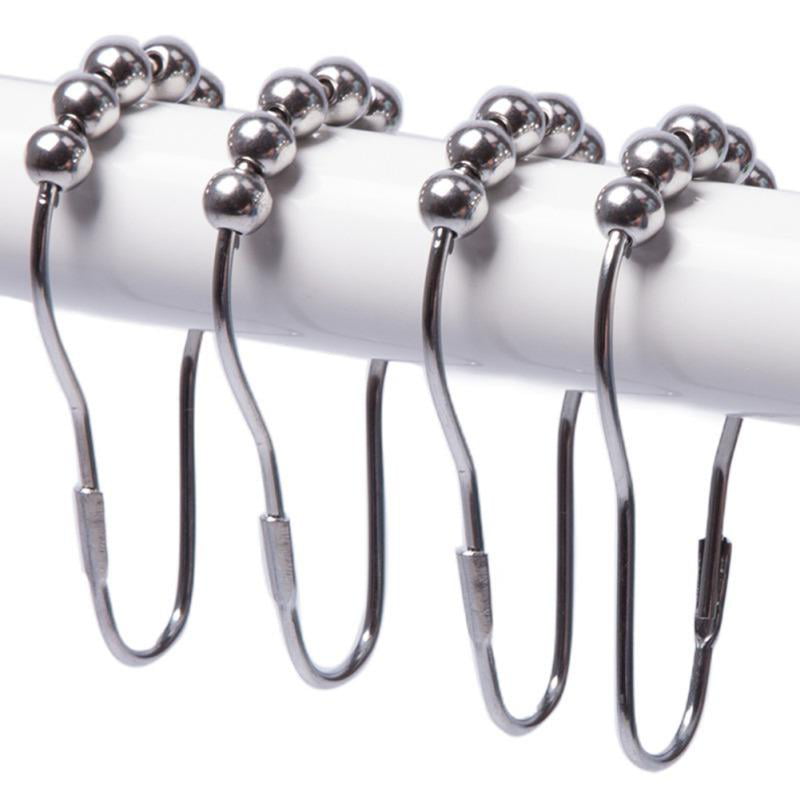 12 Pcs Silver Stainless Steel Shower Curtain Rings Hooks for Bathroom Stainless Steel Shower Curtain Hooks