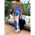 thumbnail image 6 of Women Summer Strapless Bodycon Floral Long Wedding Guest Dress Formal Tube Mesh Cocktail Dresses White & Blue S, 6 of 8
