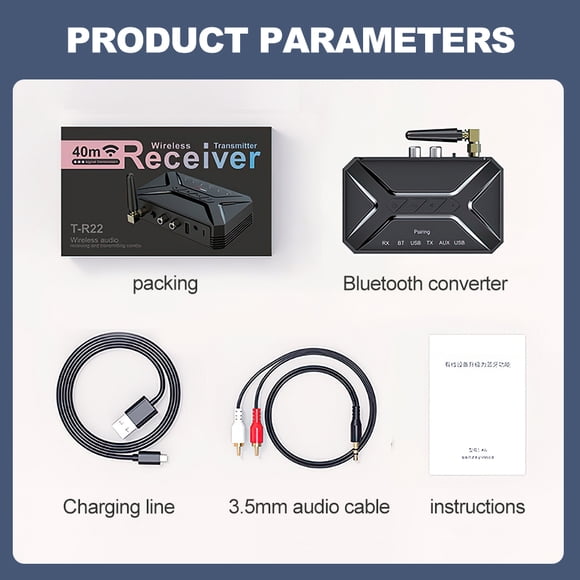 Transmisor y receptor Bluetooth 5.0 3 en 1, adaptador de audio HiFi inalámbrico de 3,5 mm con entrada AUX a RCA, compatible con Bluetooth para TV, PC y altavoces