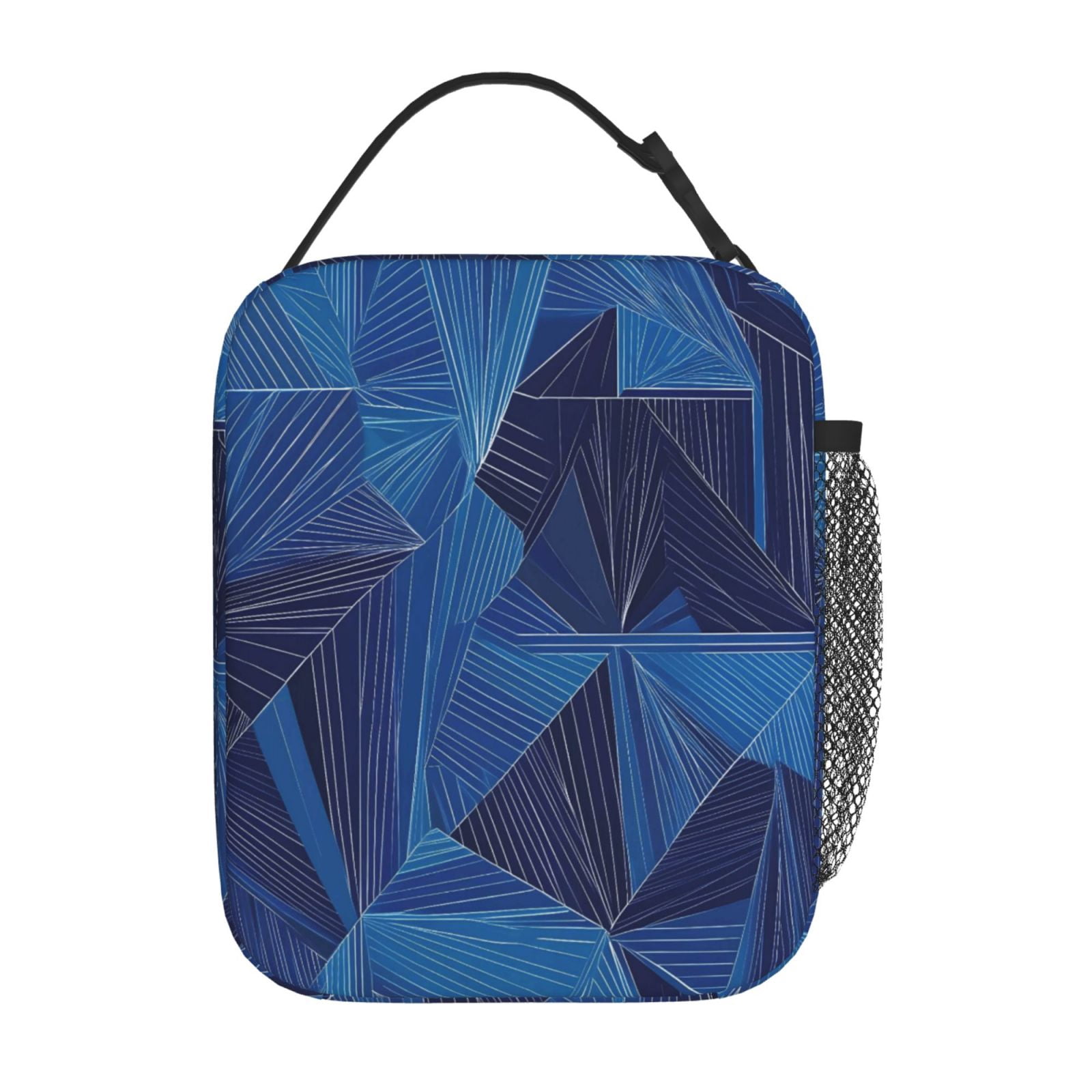 Lunch Bag For Women Men Insulated Portable Lunch Box Bento Box Office Picnic Travel Cooler Bag Blue Geometric Lines_2