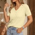 thumbnail image 5 of AHTJRT Women's Sweater Short Sleeve V Neck Lightweight Cable Knit Spring Summer Breathable Work Business Casual Pullover Tops Yellow L, 5 of 7