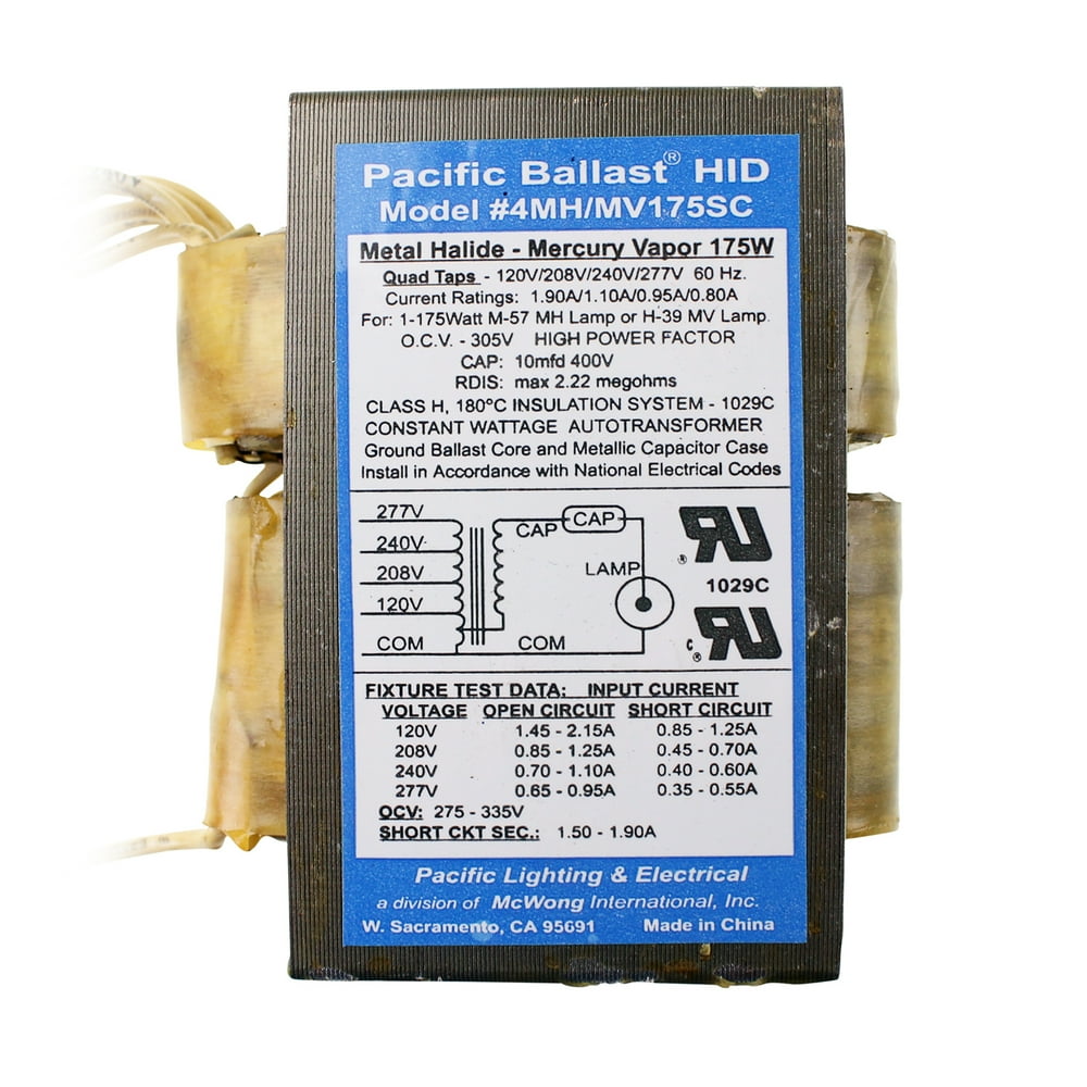 Pacific Lighting 4MH/MV175SC Metal Halide Mercury Vapor Ballast, MH