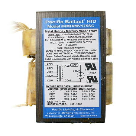 - Pacific Lighting #4MH/MV175SC Metal Halide Mercury Vapor Ballast, MH 175W, MVOLT