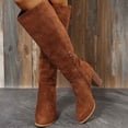 thumbnail image 4 of hopeusnice Round Toe Side Zipper Chunky Heel Knee High Boots Women Suede Dress Boots for Work Brown 36, 4 of 6