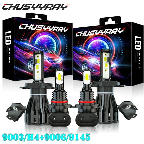 For Toyota Tundra 2000-2006 4x LED Headlight & Fog Light Bulbs H4 9006 6000K，Pack of 4