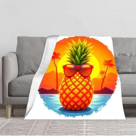 Cozy Flannel Blanket - Soft Warm Durable Perfect for Sofa Travel Bed & Chair - Stylish Tropical Pineapple Design