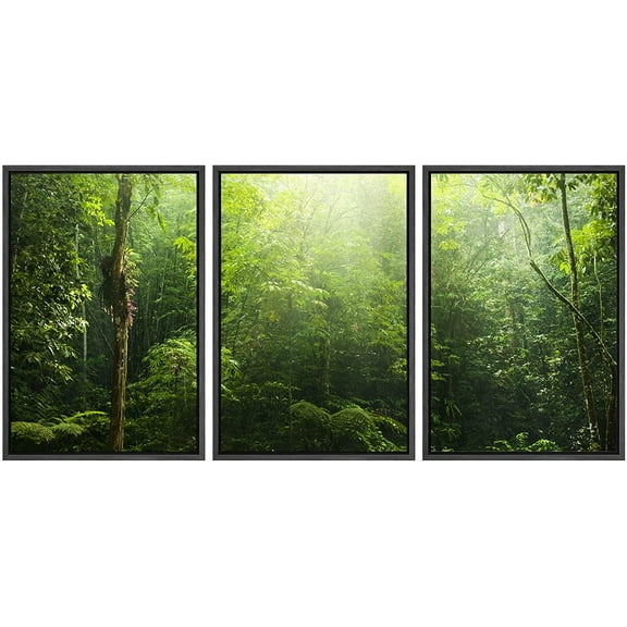 wall26 Framed Canvas Print Wall Art Set Sunlight Rays Over Green Forest Nature Wilderness Photography Realism Rustic Scenic Relax/Calm Multicolor for Living Room, Bedroom, Office - 24"x36"x