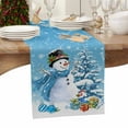 thumbnail image 3 of Christmas Table Runner Snowman Table Runners Sky Blue Christmas Tree Balls Snowflake Cotton Linen Dresser Scarf Kitchen Dining Table Decor for Christmas Holiday Party Decor 13x90 Inch, 3 of 9