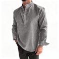thumbnail image 3 of Rvwovn Men's Loose Fit Mandarin Collar Shirt - Casual Striped Half-Placket Long Sleeve Blouse, 3 of 6