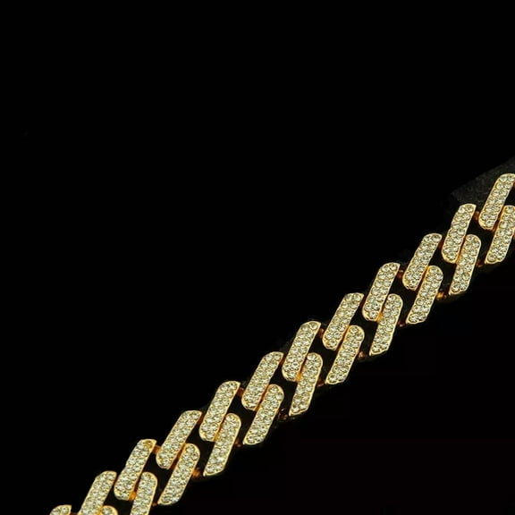 Moissanite Cut 25Ct Diamond Mens Curb Link Necklace 14K Yellow Gold Plated