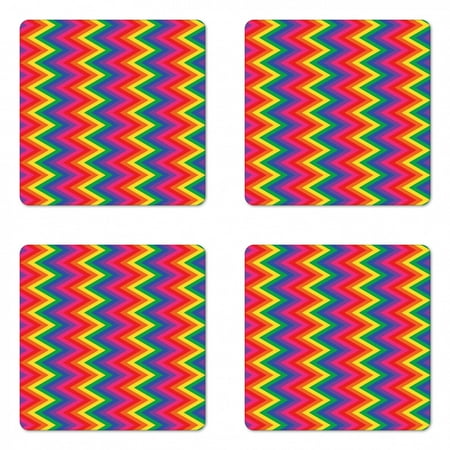 

Groovy Coaster Set of 4 Rainbow Zig Zag Vertical Chevron Pattern Geometric Striped Repeat Vibrant Colors Square Hardboard Gloss Coasters Standard Size Multicolor by Ambesonne