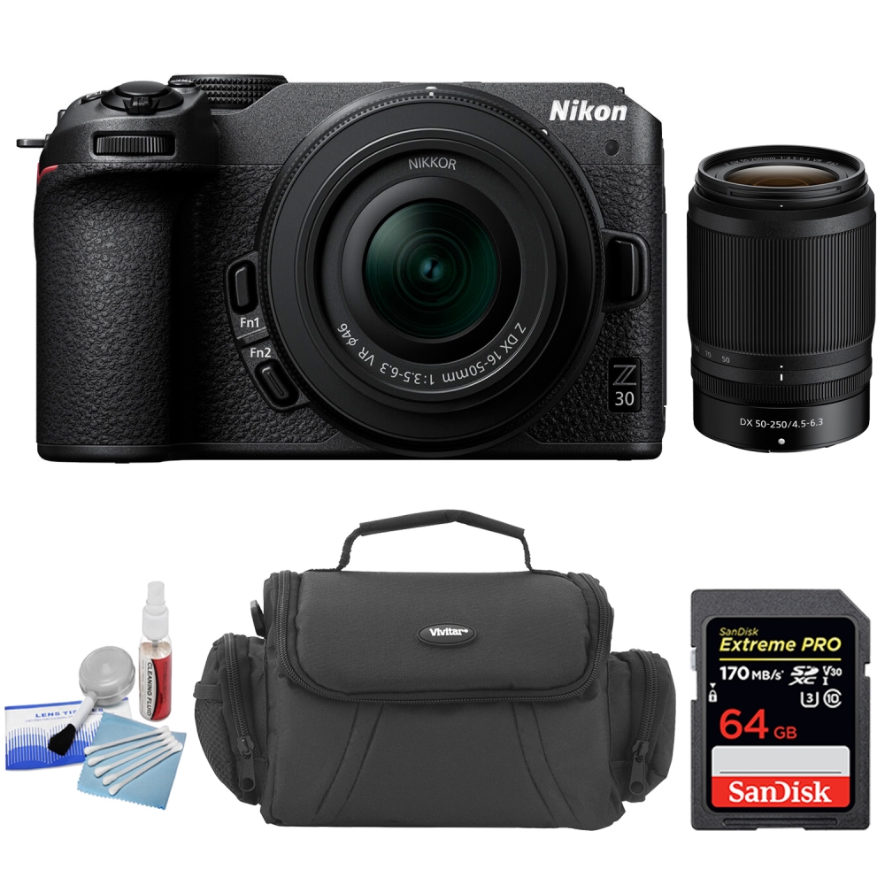  Nikon Z30 Mirrorless Camera Body 4K UHD DX-Format with NIKKOR  Z DX 16-50mm F3.5-6.3 VR Lens Bundle 1749 w/Deco Gear Photography Backpack  + LED + Filter Kit + Tripod +