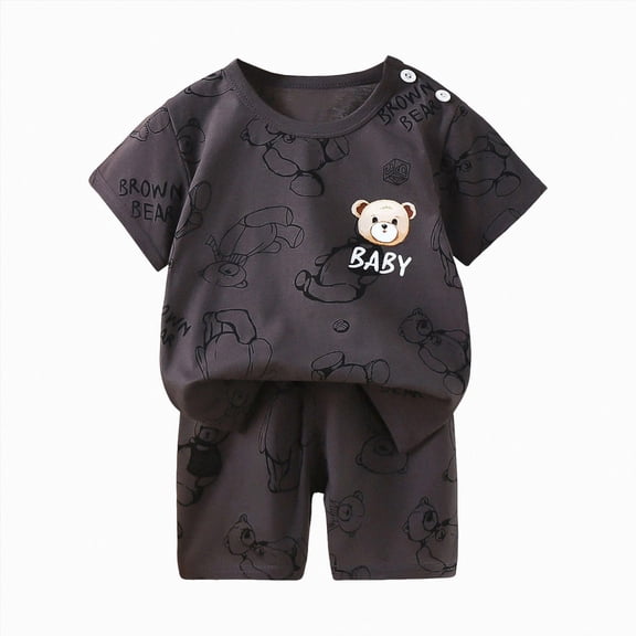 Xudanell Newborn Outfits Baby Boy Boys Casual Summer Set Soft Short Sleeve Cartoon Graphic Crewneck T Shirt Matching Elastic Shorts Black 3-6 Months