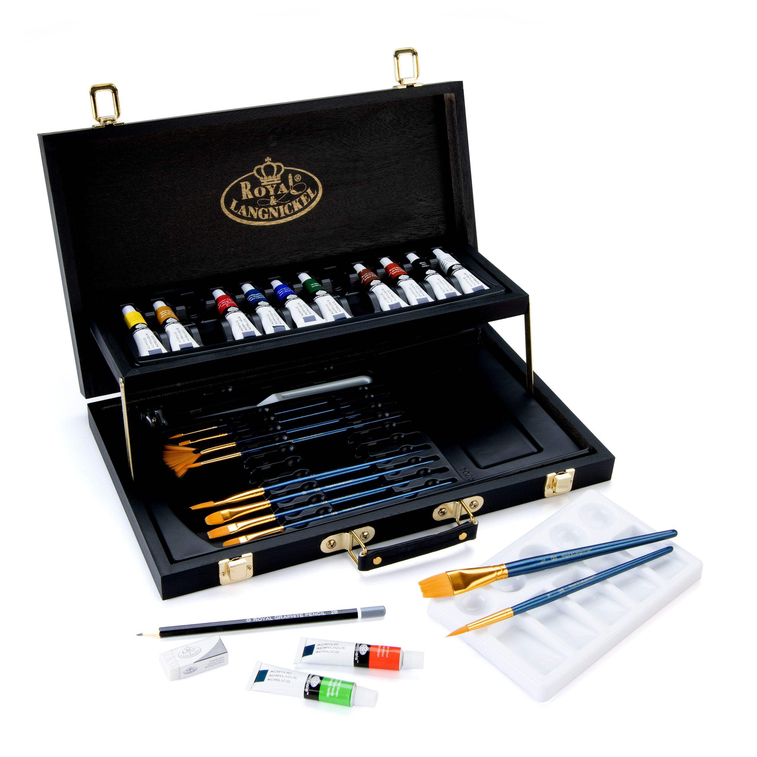 Royal & Langnickel essentials™ 28pc Black Series Acrylic Wooden Box Art Set