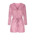 thumbnail image 5 of Sequin Romper For Women One Piece Shiny Wrap V Neck Party Clubwear Shorts Jumpsuit Long Sleeve Disco Dance Outfits, 5 of 6