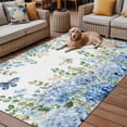 Blue Hydrangea Outdoor Rug 3x5 ft Rustic Summer Blue Floral Butterfly ...