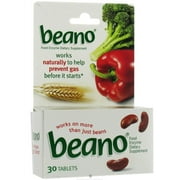 Beano Food Natural Enzyme Complex Carbohydrates Gas Prevention 30ct, 2-Pack