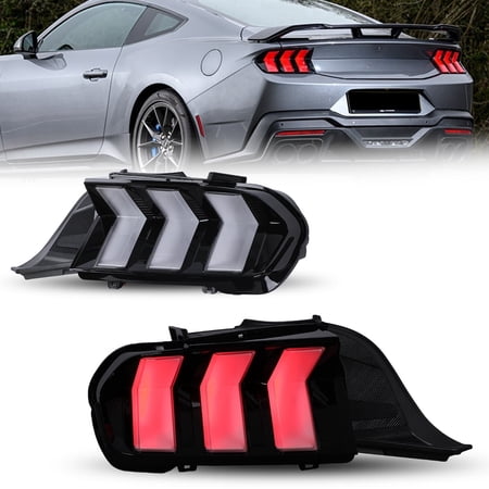 LED Tail Lights Fit for 2024-2026 Ford Mustang Coupe & Convertible, Sequential Turn Signal Design, - 1 Pair (Yellow & Red Lens)
