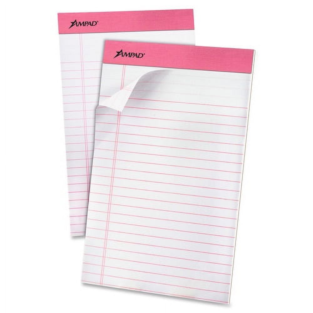 TOPS Pink Binding Writing Pads 50 Sheets - 0.28" Ruled Pink Margin - 20 lb Basis Weight - 5" x 8" - White Paper - Pink Binder - Micro Perforated, Chipboard Backing, Heavyweight, Easy Tear - 6 / Pack - image 4 of 5