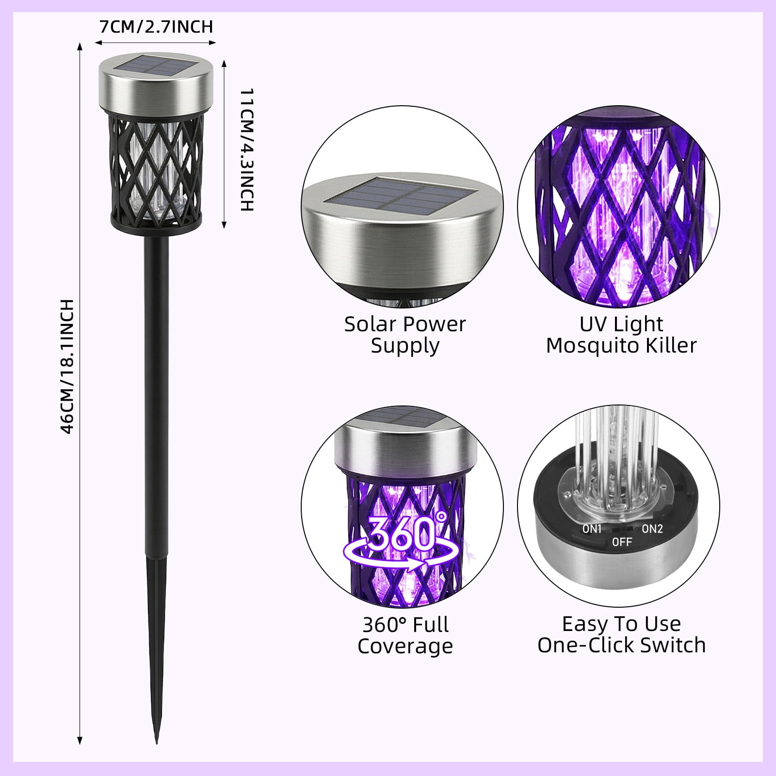 G · PEH Solar Mosquito Zapper, 4 Packs Outdoor Mosquito Repellent Mosquito Trap Waterproof Bug Zapper for Outside Solar Fly Zapper for Garden