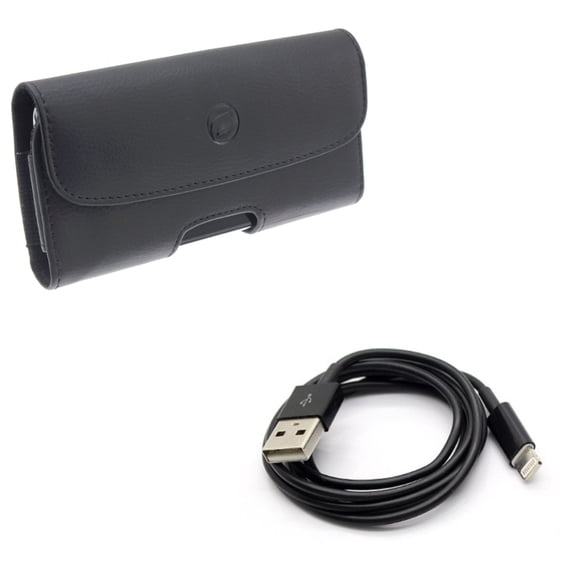 Charger Cord USB Cable w Leather Case Belt Clip for iPhone XS Max/8 PLUS/7 Plus/6S Plus/6 Plus - Power Wire Sync Fast Charge Data and Holster Cover Loops Pouch Carry