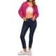 thumbnail image 2 of Chaqueta de mezclilla recortada sin cuello de botón de manga larga para mujer INSPIRE CHIC en rosa intenso, 2 of 6