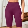thumbnail image 4 of BODOAO Women's High Waisted Bermuda Workout Yoga Shorts Long Hiking Running Shorts Hip Lifting Fitness Pants with Textured Compression and Tight Fit High Waisted Peach Hip Yoga Shorts Wine S, 4 of 9