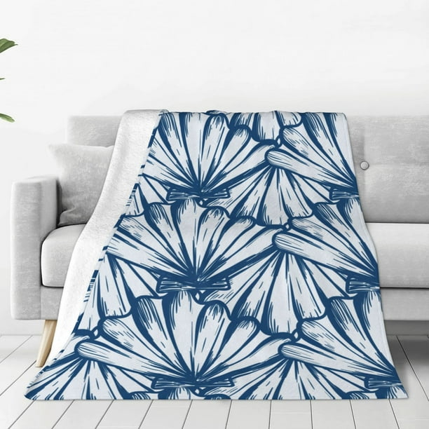 Balery Blue Shells Manta de Felpa Suave y Acogedora – Cobija de Franela Aterciopelada para Cama, Lavable y Cálida para Sofá, Mascotas, Transpirable-80"x60"