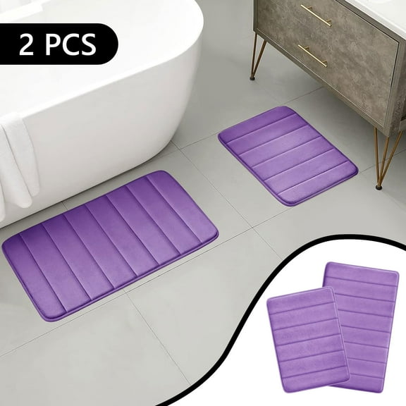 Tripumer Set of 2 Comfort Memory Foam Mat Bathroom Rug Set 16 x 24 inch and 20 x 32 inch Shaggy Bathroom Mats and Rugs Set Purple