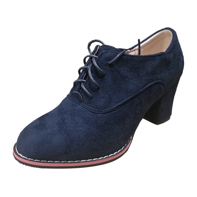 NECHOLOGY Botas Mujer Adulto Femenino Zapatos Botines para mujer Moda mujer Flock Color sólido otoño suela gruesa tacones cuadrados con cordones botines cortos zapatos de punta redonda (Blue, 8.5)