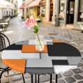 thumbnail image 6 of Orange Grey Black Geometric Round Tablecloth for 36-44 Inch Tables, Fitted Table Cover with Elastic Edge, Modern Abstract Art Waterproof Outdoor Table Cloth Protector for Patio Garden Dinner Picnic, 6 of 9