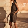 thumbnail image 5 of Women's Summer Casual Solid Color Set With Collar Button Sleeveless Shirt And Wide Leg Shorts Two-Piece Set, 5 of 7