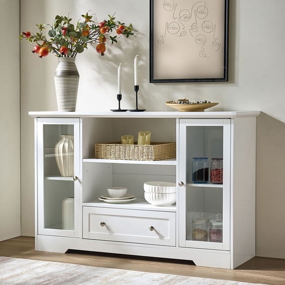 S-HOME Large White Sideboard Buffet Cabinet with Adjustable Shelves and Drawers for Multi-functional Kitchen Storage