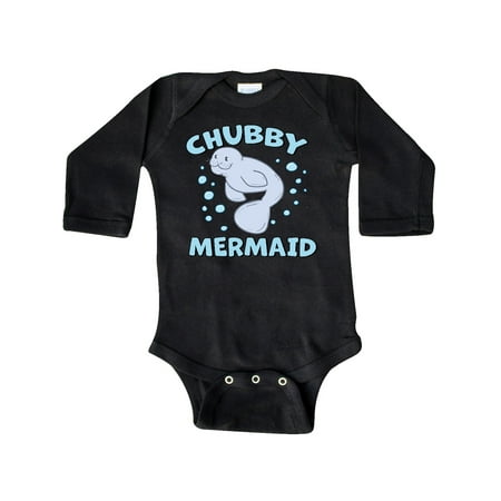 

Inktastic Chubby Mermaid with Cute Manatee and Bubbles Gift Baby Boy or Baby Girl Long Sleeve Bodysuit