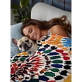 thumbnail image 3 of Colorful Boho Twim XL Size Flat Sheet, Wrinkleproof & Fadeproof Cooling Flat Bed Sheet Only, Watercolor Abstract Geometric Breathable Soft Bedding Top Sheets 66 x 102 Inches, 3 of 8