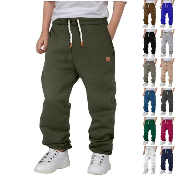 NAISIBABY Boys Jogger Sweatpants, Drawstring Active Fit Soft Casual Kids Joggers with Pockets Army Green 7-8T