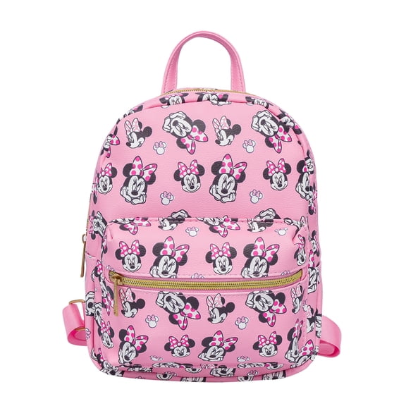 Fast Forward Disney Minnie Mouse 10” PU Small Backpack – Cute Mini Daypack with Front Pocket
