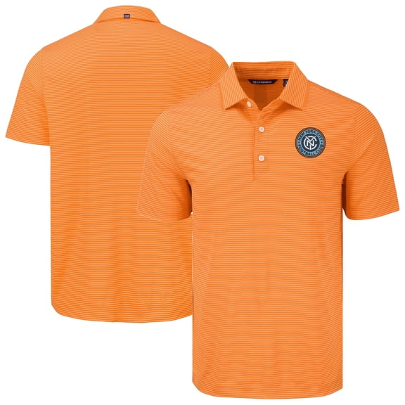 Men's Cutter & Buck Orange New York City FC Forge Eco Fine Line Stripe Stretch Recycled Polo