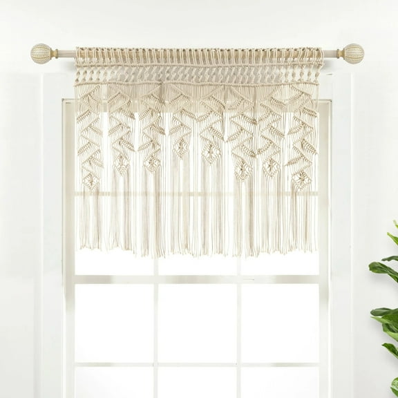 Lush Decor Boho Macrame Leaf Cotton Valance/Kitchen Curtain/Wall Decor Single Neutral 40X30