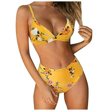 

Finelylove Swimsuits Lightly Lined Sport Bra Style Bikini Yellow L
