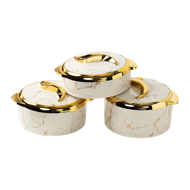 3 recipientes térmicos Bento con tapa (1,5 l, 2 l y 2,5 l) Blanco jaspeado
