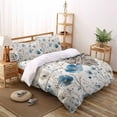 thumbnail image 3 of Spring Floral Queen Size Comforter Set, off White Lake Blue Flower Leaves Vintage Soft Bedding for All Seasons, 4 Pcs Bed Set with 1Comforter (90"x92") ,1 Sheet(94"x116"), 2 Pillowcases (19"x29"), 3 of 7