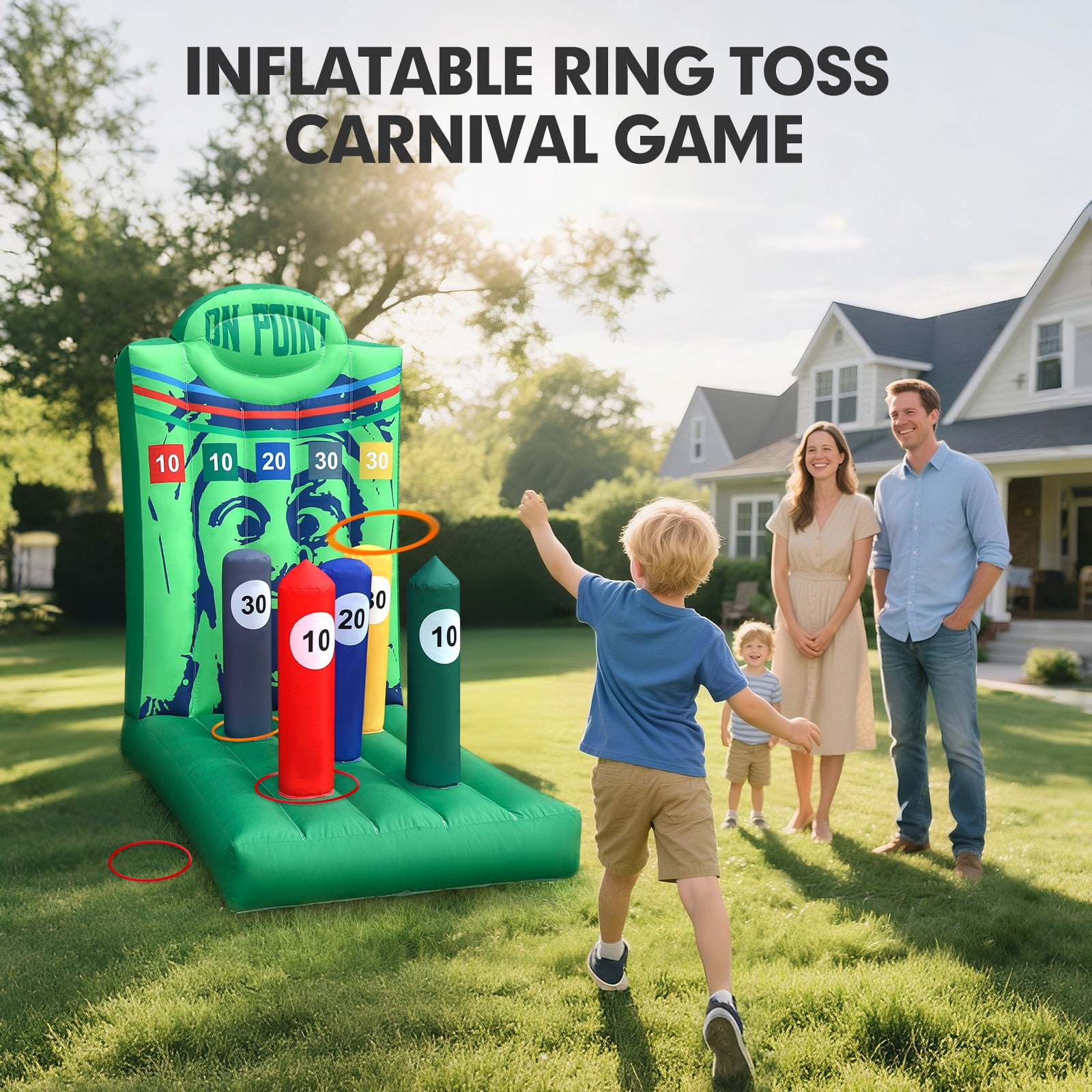 Wellcomer Inflatable Ring Toss Carnival Game with built-in Blower, portable tossing game