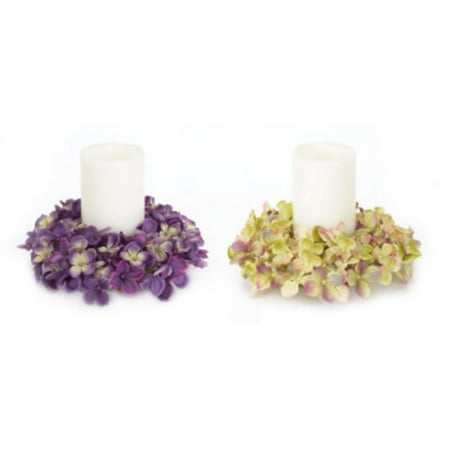 UPC 257554438166 product image for Pack of 6 Decorative Artificial Purple and Green Hydrangea Flower Candle Ring 8 | upcitemdb.com