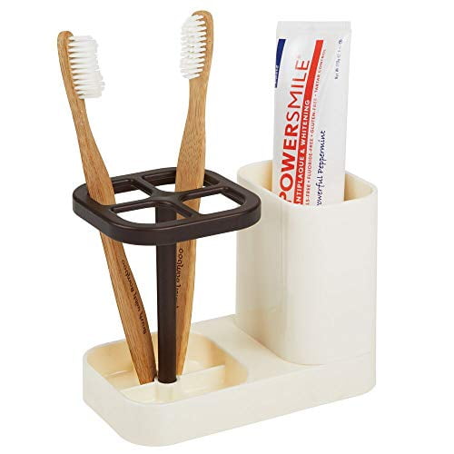 mDesign Bathroom Vanity Countertop Toothpaste & Toothbrush Holder Stand
